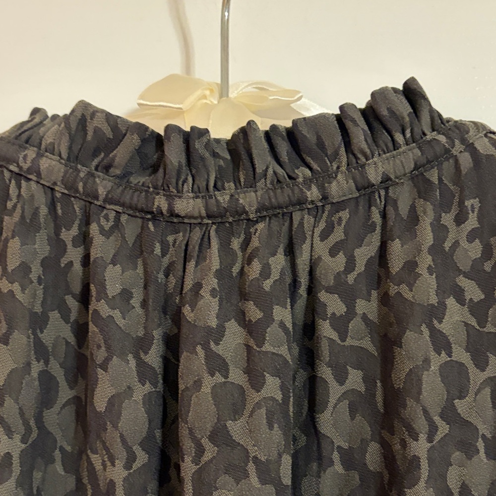 Anthropologie Current Air Dark Olive Ruffle Sleeve V-Neck Blouse - Picture 7 of 8